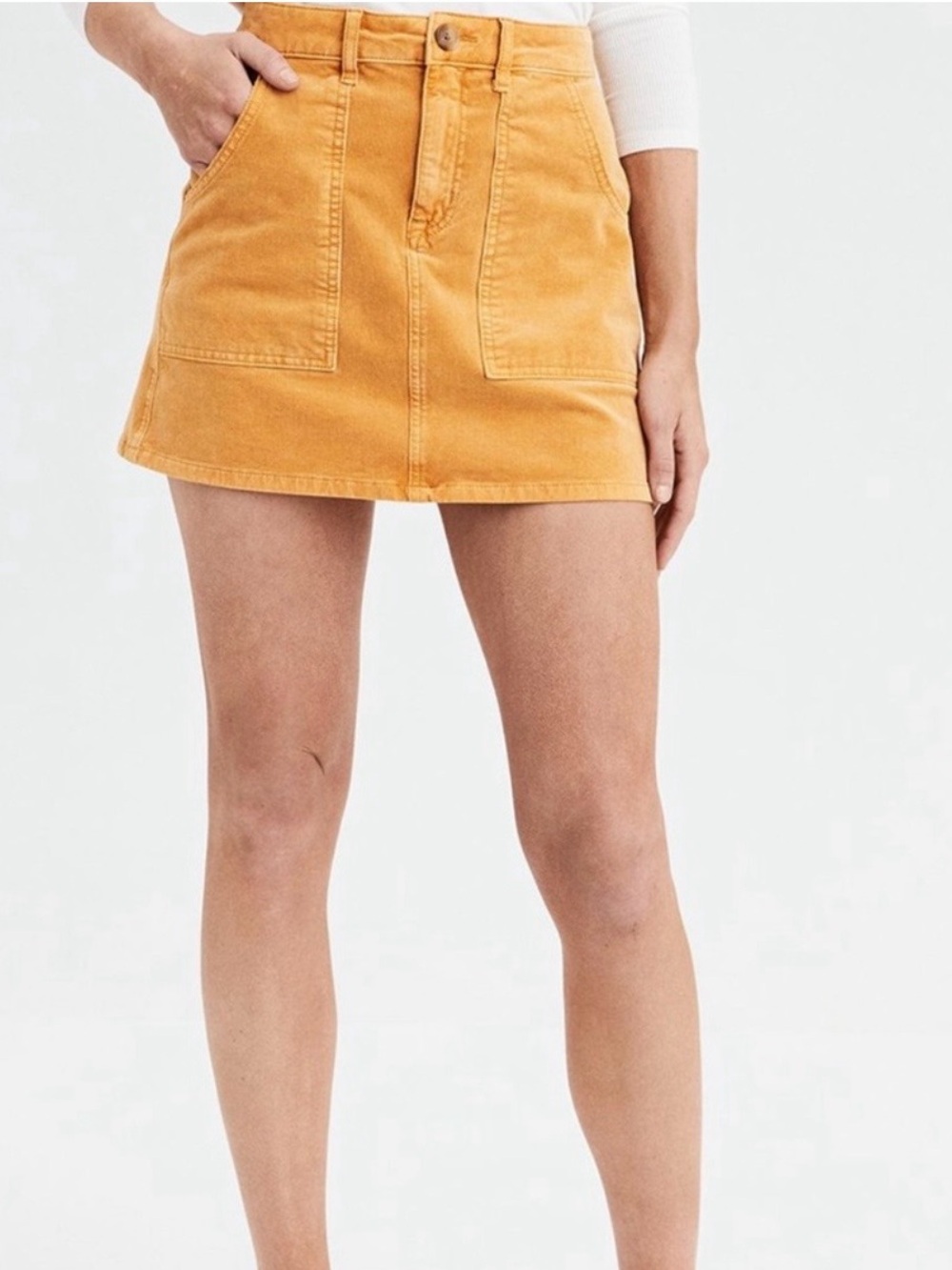American Eagle Mustard Yellow A Line Corduroy Mini Skirt 6 Stretch Cotton Blend